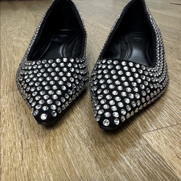 Zara Crystal Rhinestone Ballet Block Heel Flats in Black Size EU 37 / US 7 - Picture 8 of 13